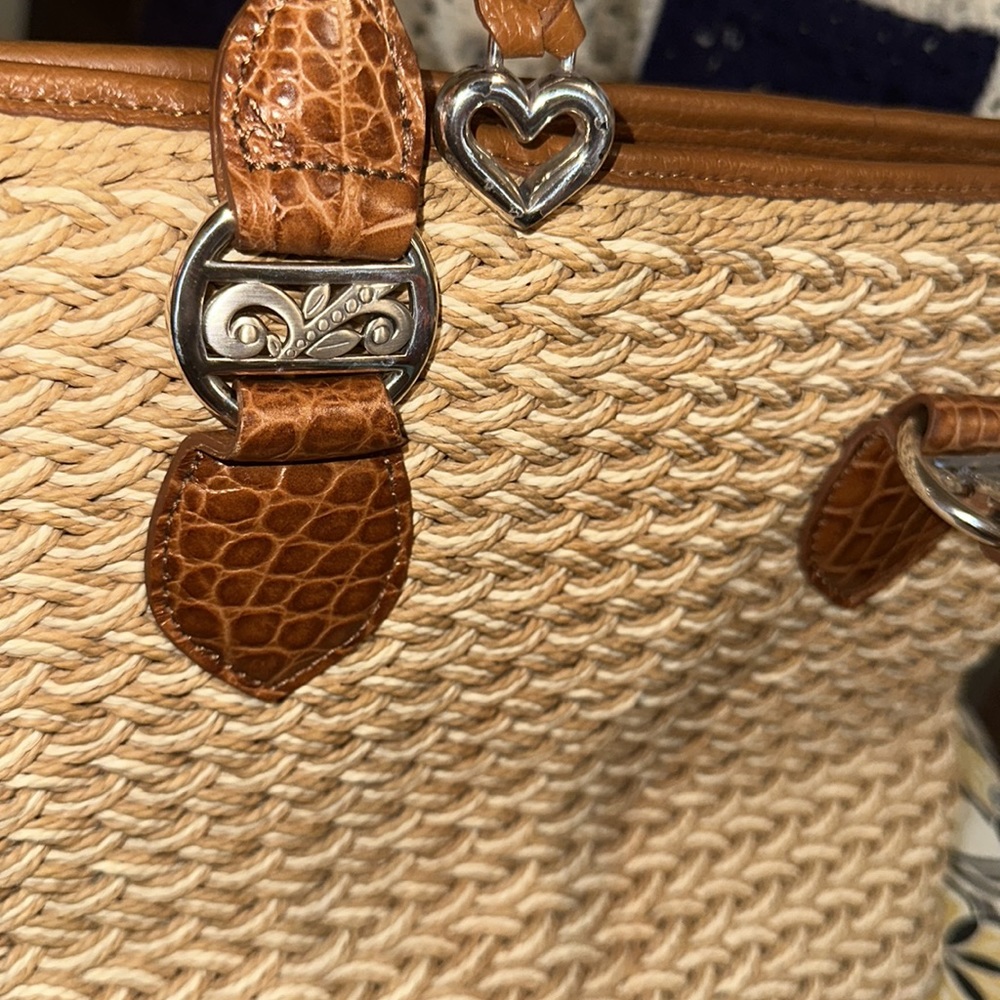 Brighton Woven Straw Shoulder Bag with Brown Leather Trim - Picture 13 of 14